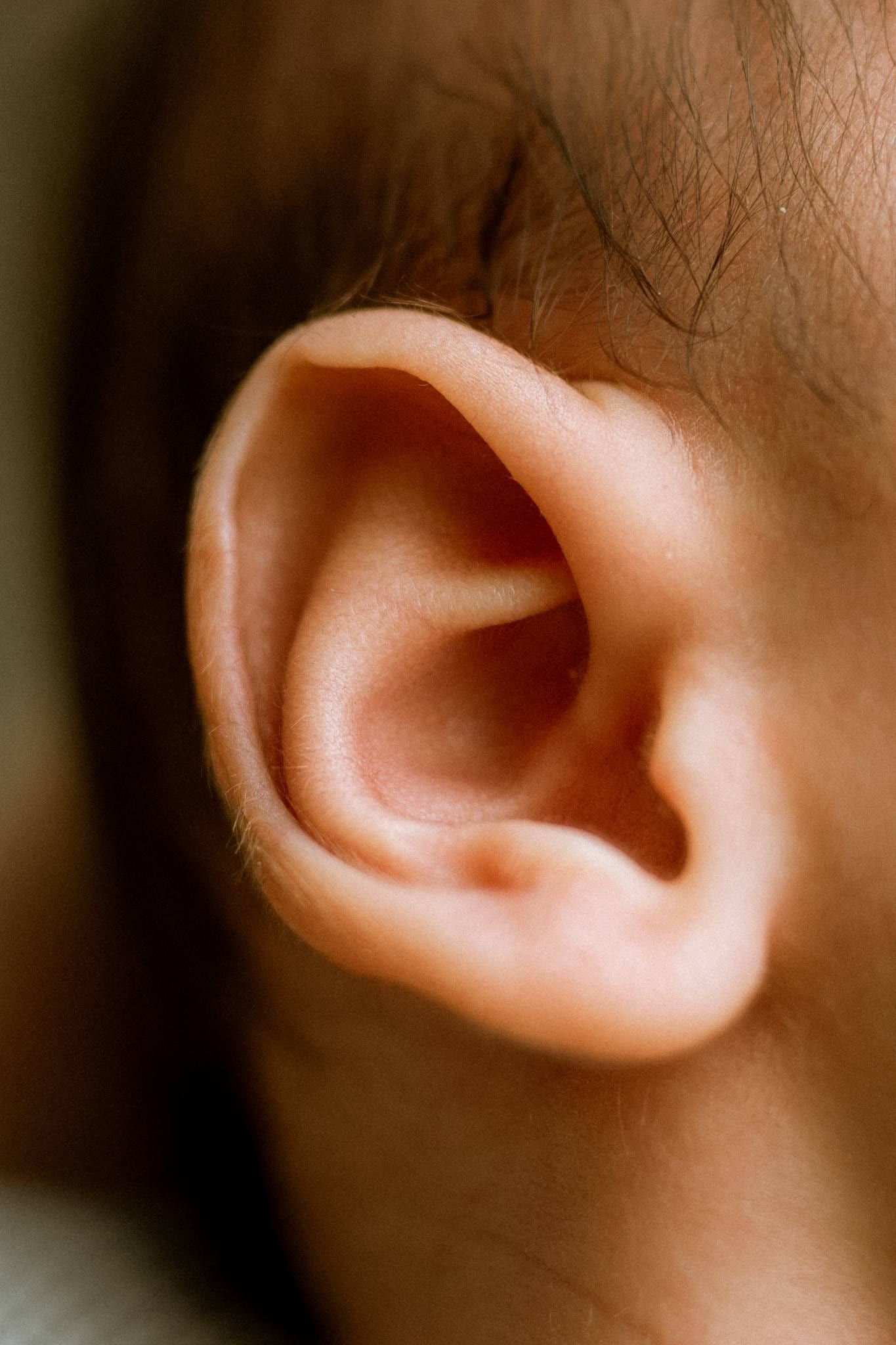 Macro close-up of a newborn's ear
